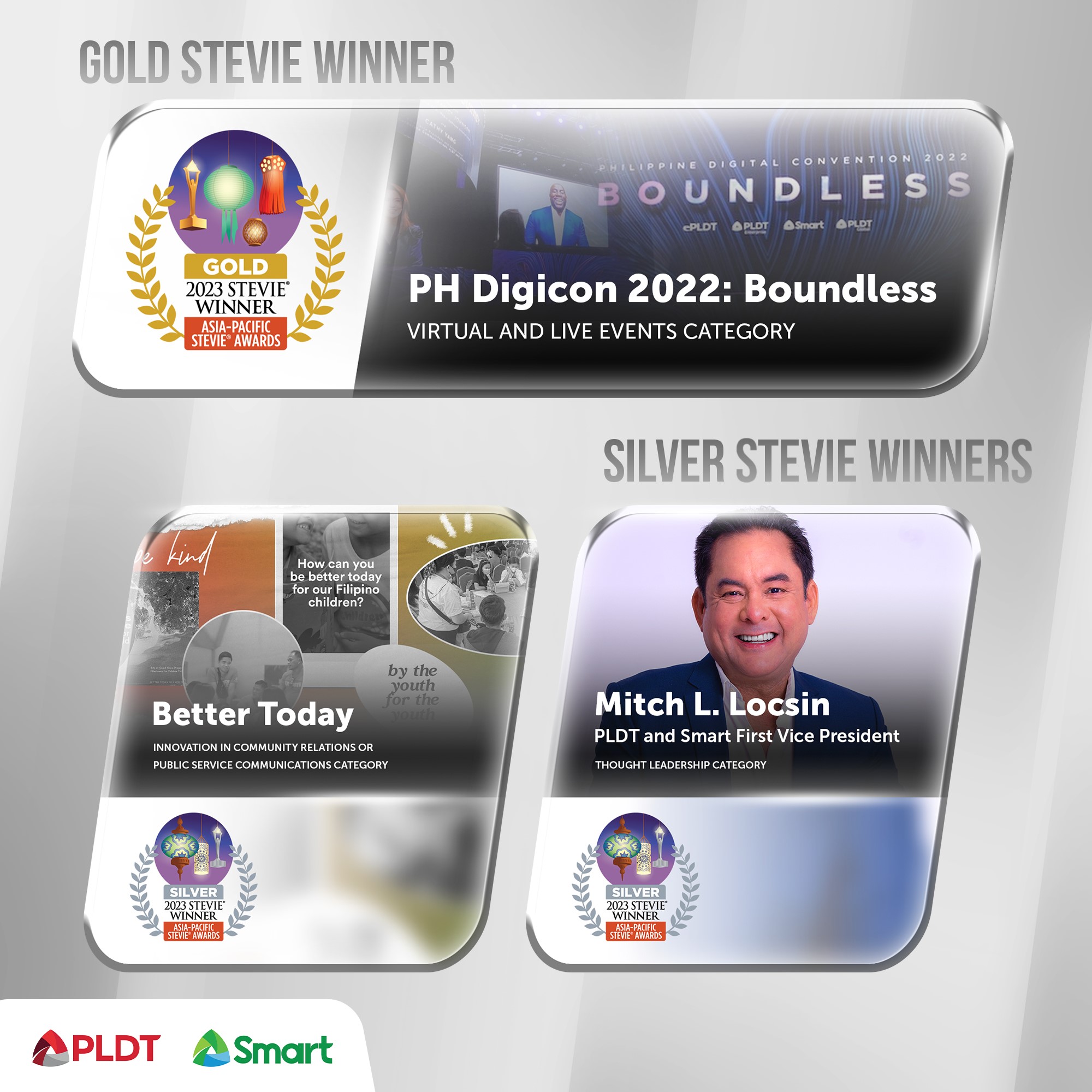 PLDT, Smart bag gold, silvers from 2023 ASPAC Stevie Awards  
