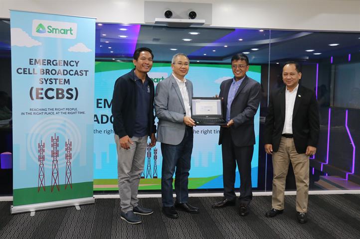 PLDT-Smart public affairs head Ramon R. Isberto and Assistant Secretaries Alan Silor of DICT, Nicanor Faeldon of OCD, and Eymard Eje of DOTr Smart ECBS boosts NDRRMC disaster preparedness efforts