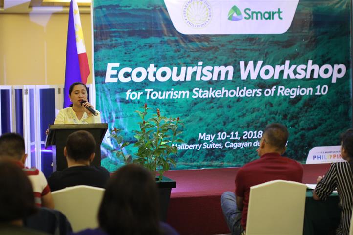 Tourism Regional Director Marie Elaine Unchuan addresses the attendees of the ecotourism workshop. Elaine Unchuan ecotourism workshop CDO