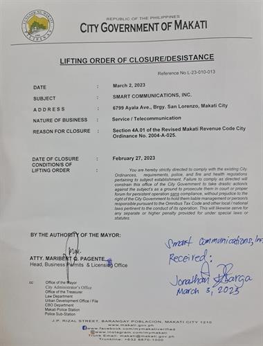 Makati City Lifting Order v2