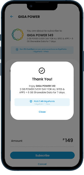 How to avail of Giga Power step 4.