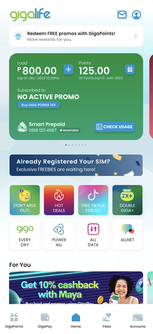 SIM Reg on the GigaLife App